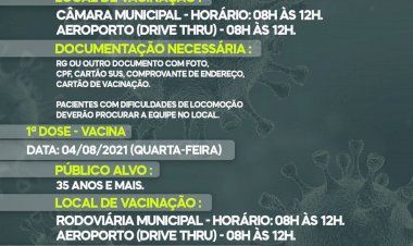 Vacinação continua nessa semana com a 1ª dose para o público em geral