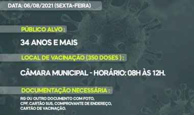 Vacinação primeira dose contra Covid-19 em Caldas Novas: 34 anos ou mais