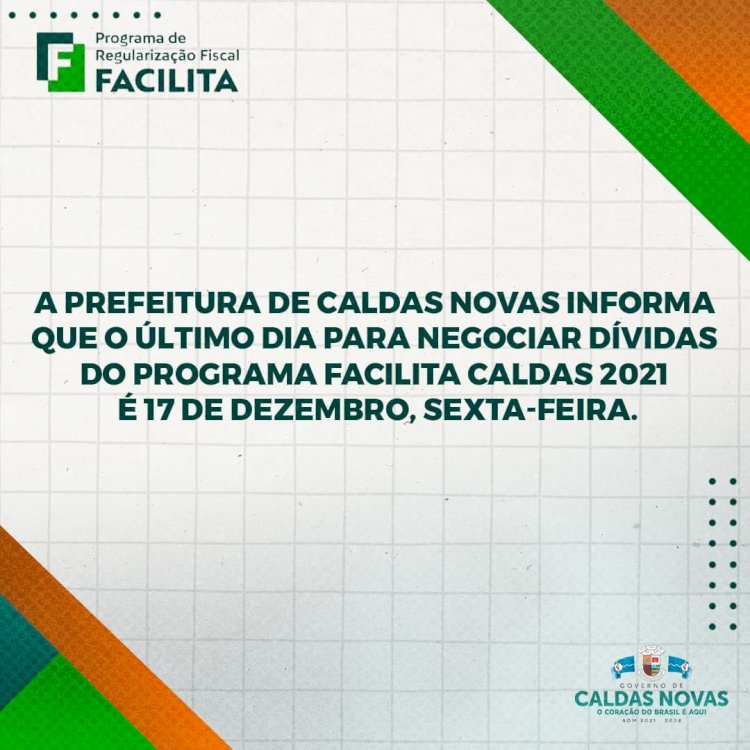 Encerra em 17/12 o prazo para negociação de débitos com o Município, em Caldas Novas