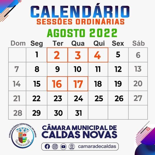 Câmara Municipal divulga Calendário das Sessões do mês de Agosto