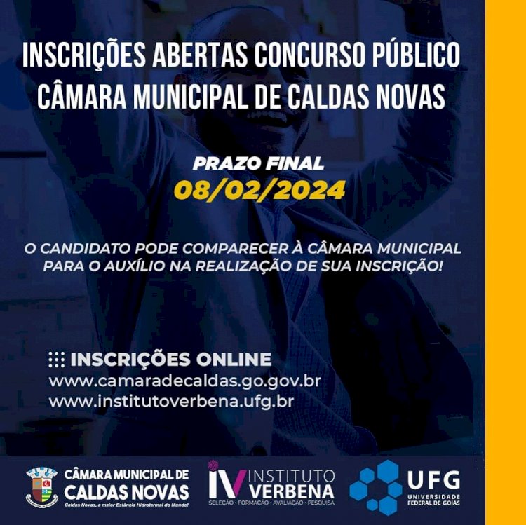 Inscrições para o Concurso da Câmara Municipal de Caldas Novas vão até 08/02