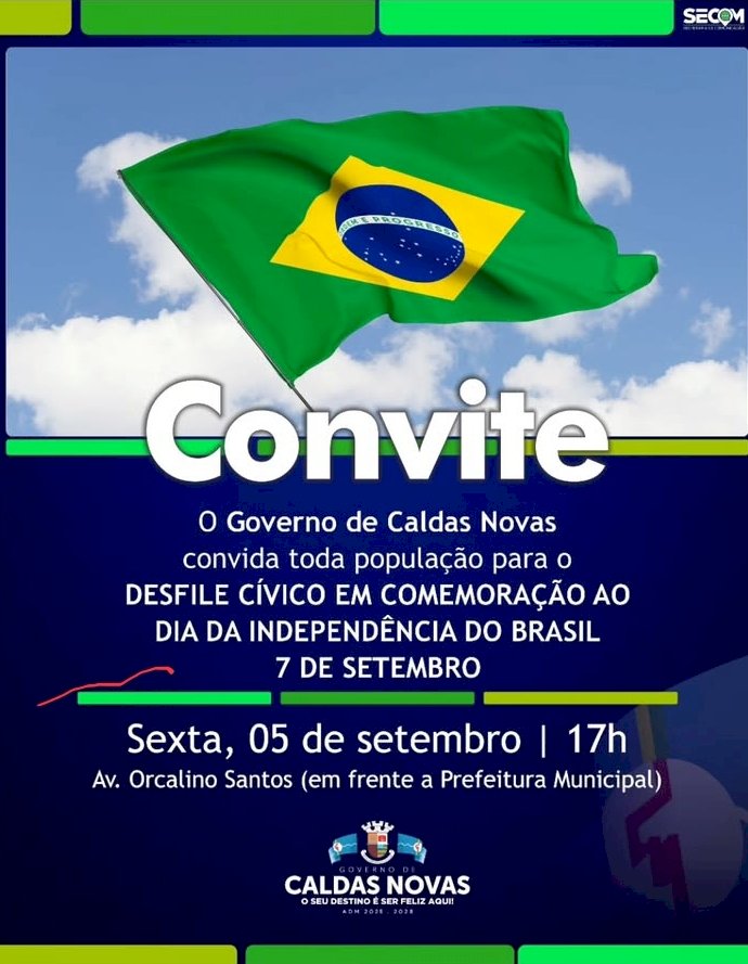 Prefeitura de Caldas Novas realiza Desfile Cívico nesta sexta-feira, 05 de Setembro